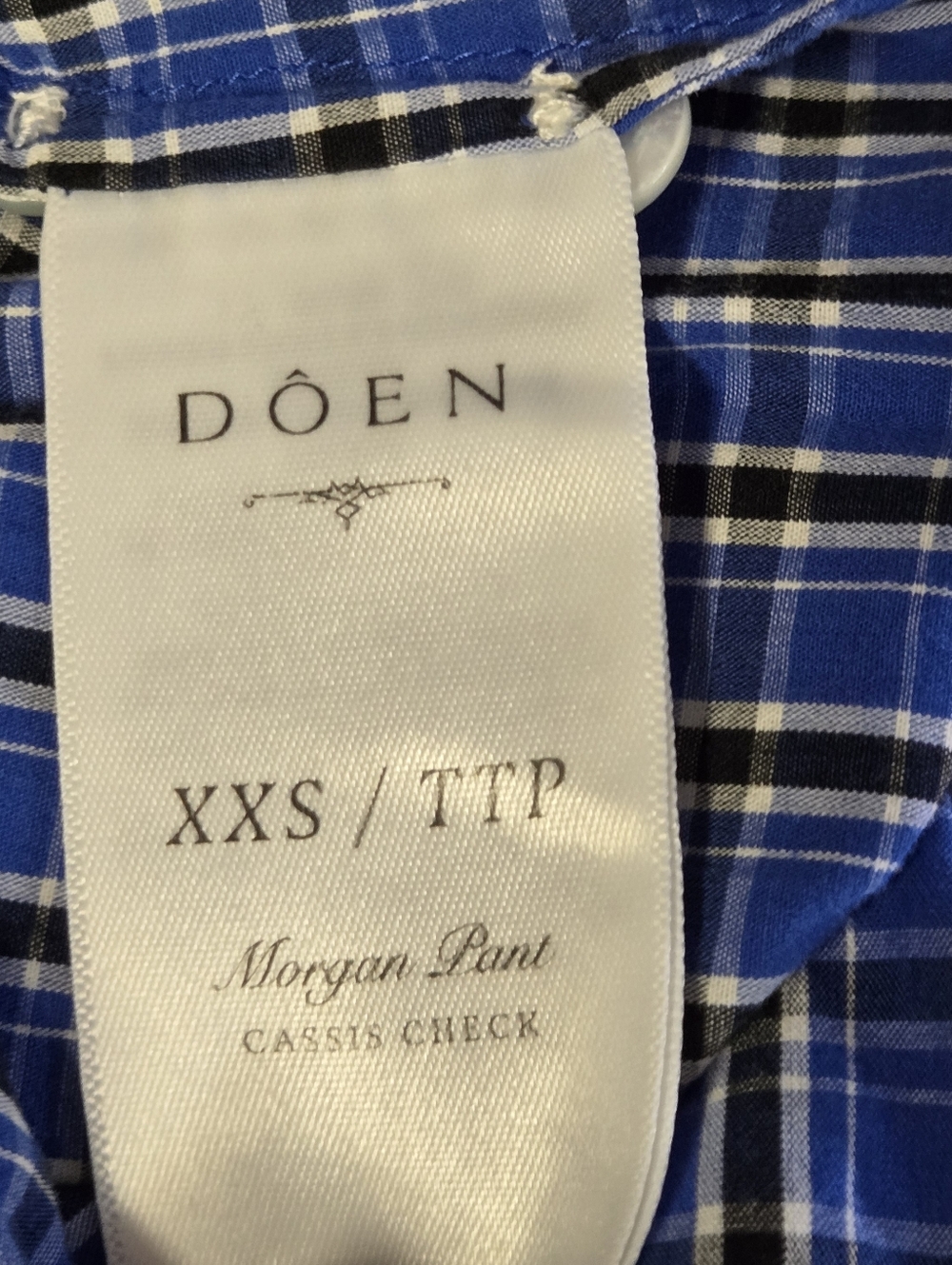 Doen Morgan Pant Size XXS 100% Organic Cotton Pockets Blue Cassis Check - Picture 13 of 14